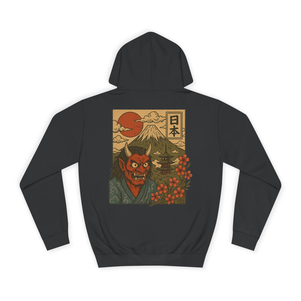 Hannya Demon Japan Hoodie — Vintage Mt. Fuji Sunset Graphic