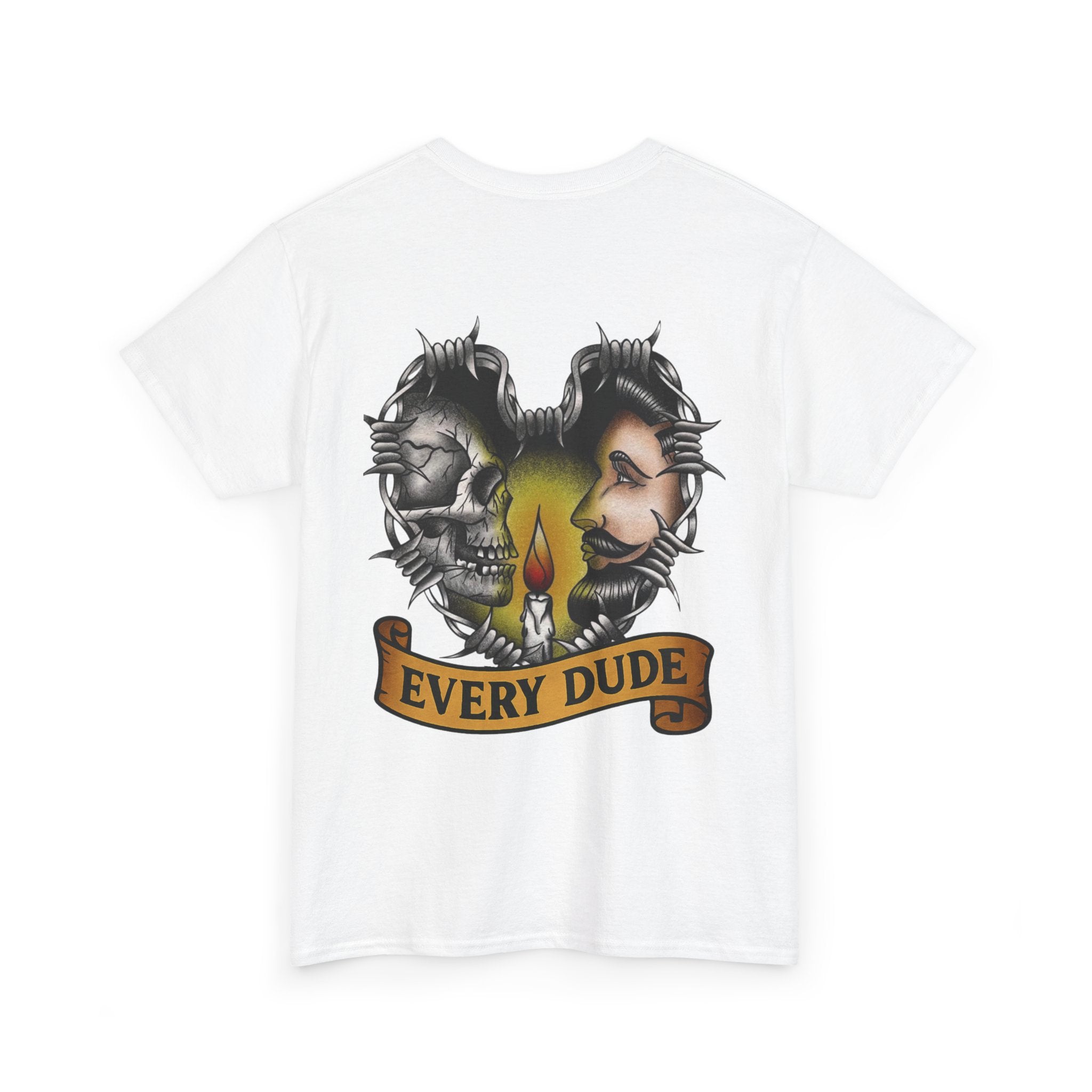 Heart of Faith Tee — Jesus & Skull Candle Back Graphic Christian T‑Shirt