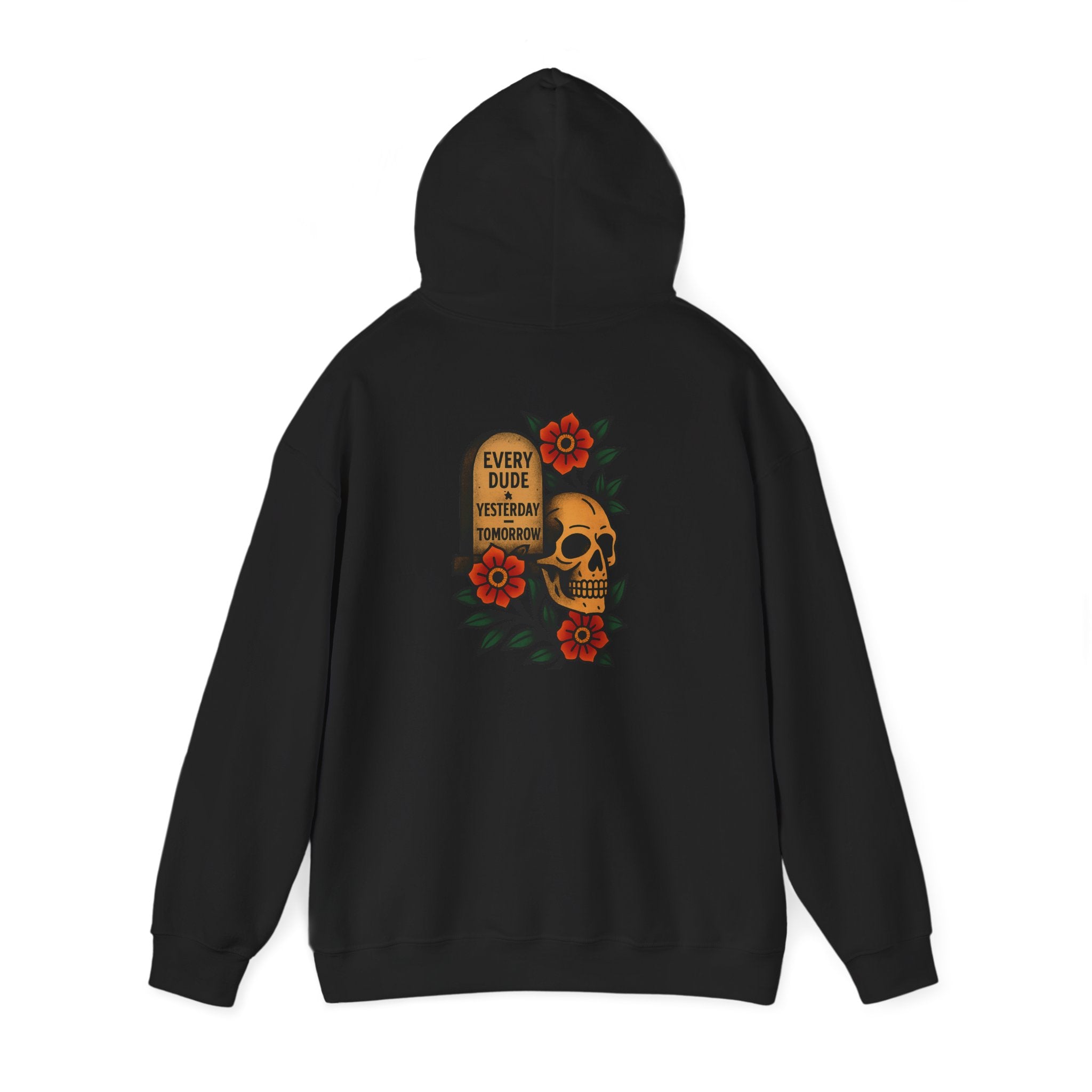 Skull & Flowers Hoodie — "Every Dude Dies" Gothic Memorial Pullover