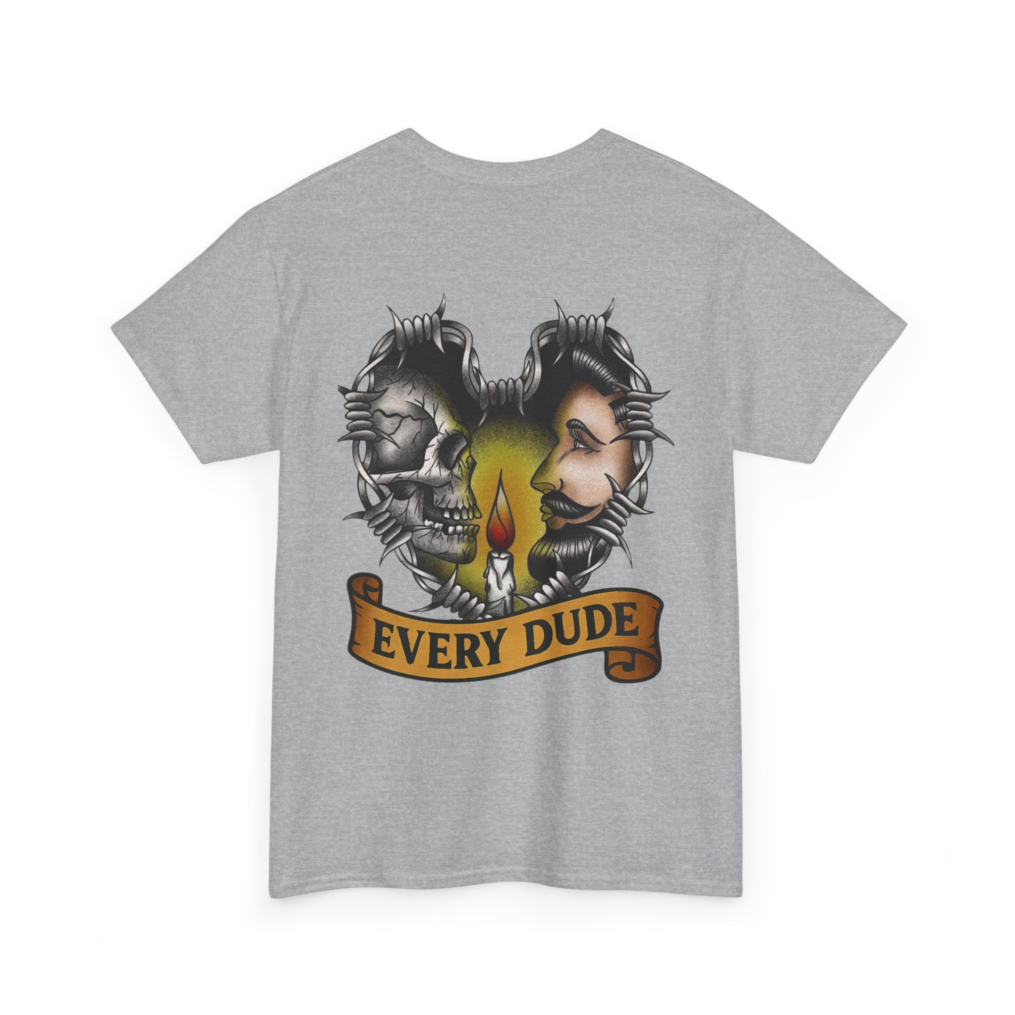 Heart of Faith Tee — Jesus & Skull Candle Back Graphic Christian T‑Shirt