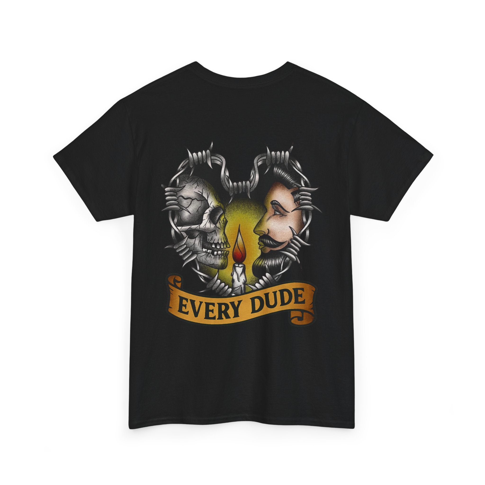 Heart of Faith Tee — Jesus & Skull Candle Back Graphic Christian T‑Shirt