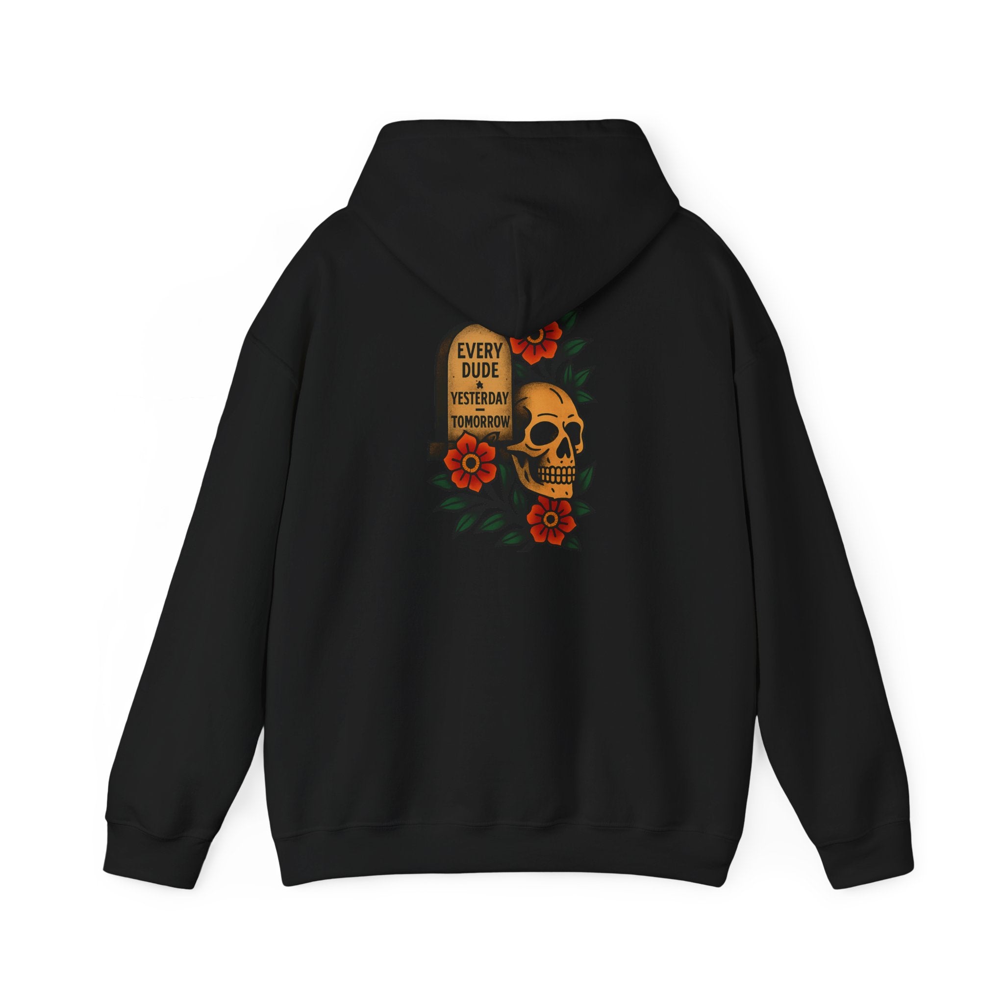 Skull & Flowers Hoodie — "Every Dude Dies" Gothic Memorial Pullover