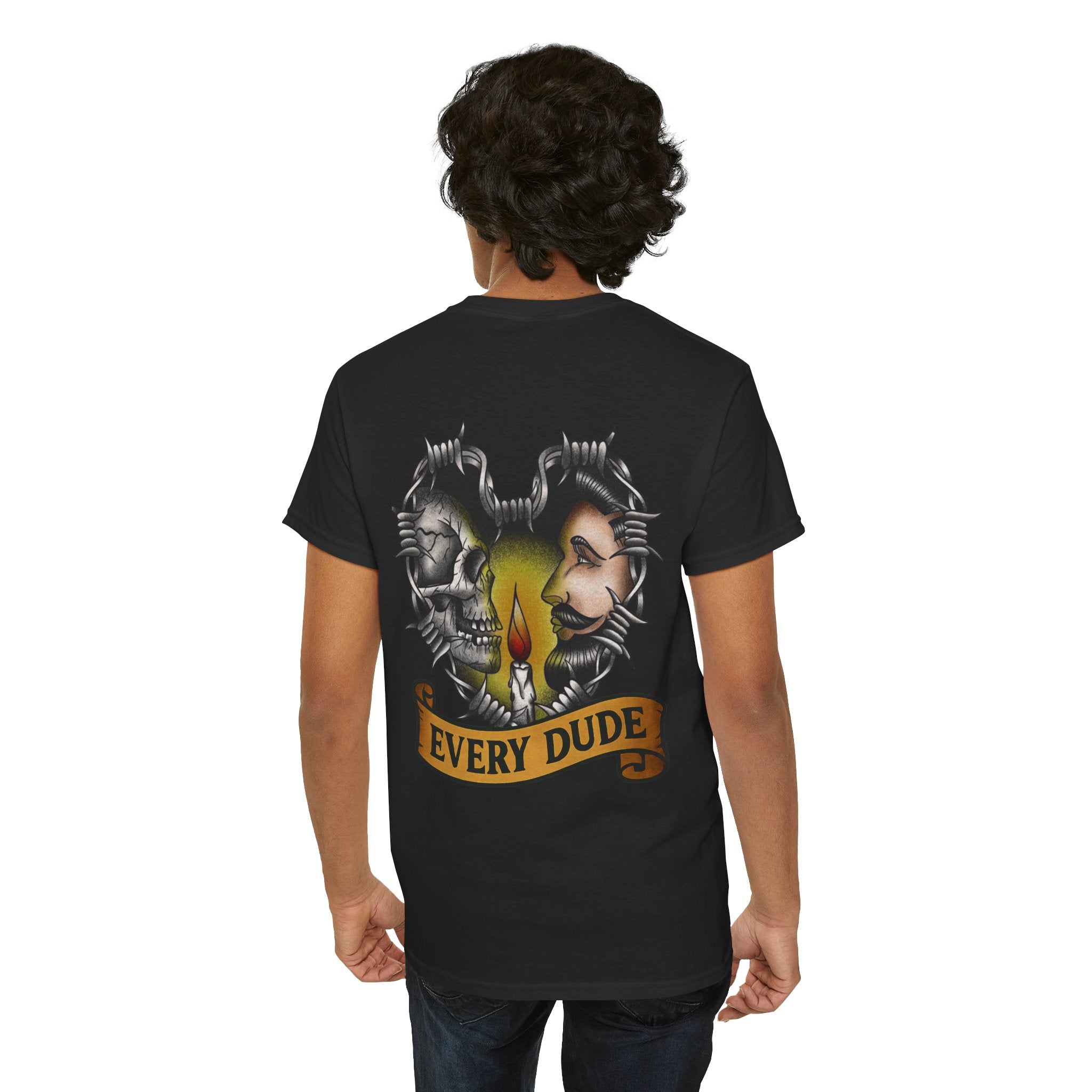 Heart of Faith Tee — Jesus & Skull Candle Back Graphic Christian T‑Shirt