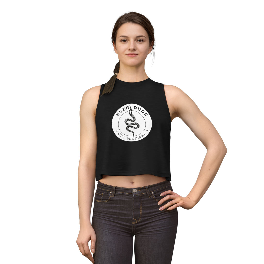 Snake Logo Crop Top — "Every Dude Est. Yesterday" Graphic Tank