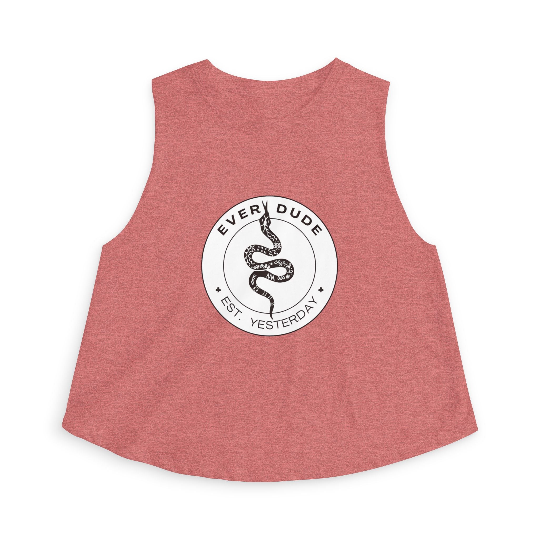 Snake Logo Crop Top — "Every Dude Est. Yesterday" Graphic Tank