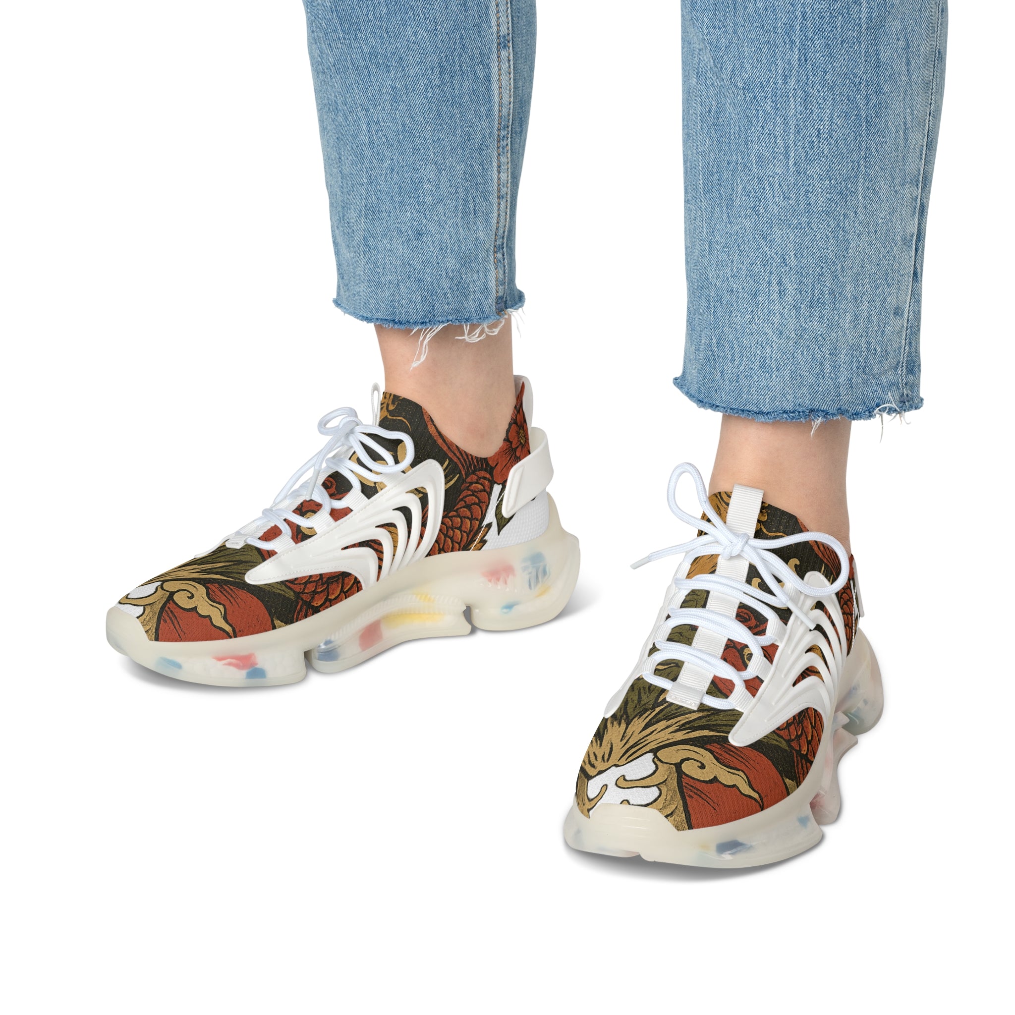 Mesh Sneakers — Retro Wave Japanese Tiger Print Women's Athletic Shoes