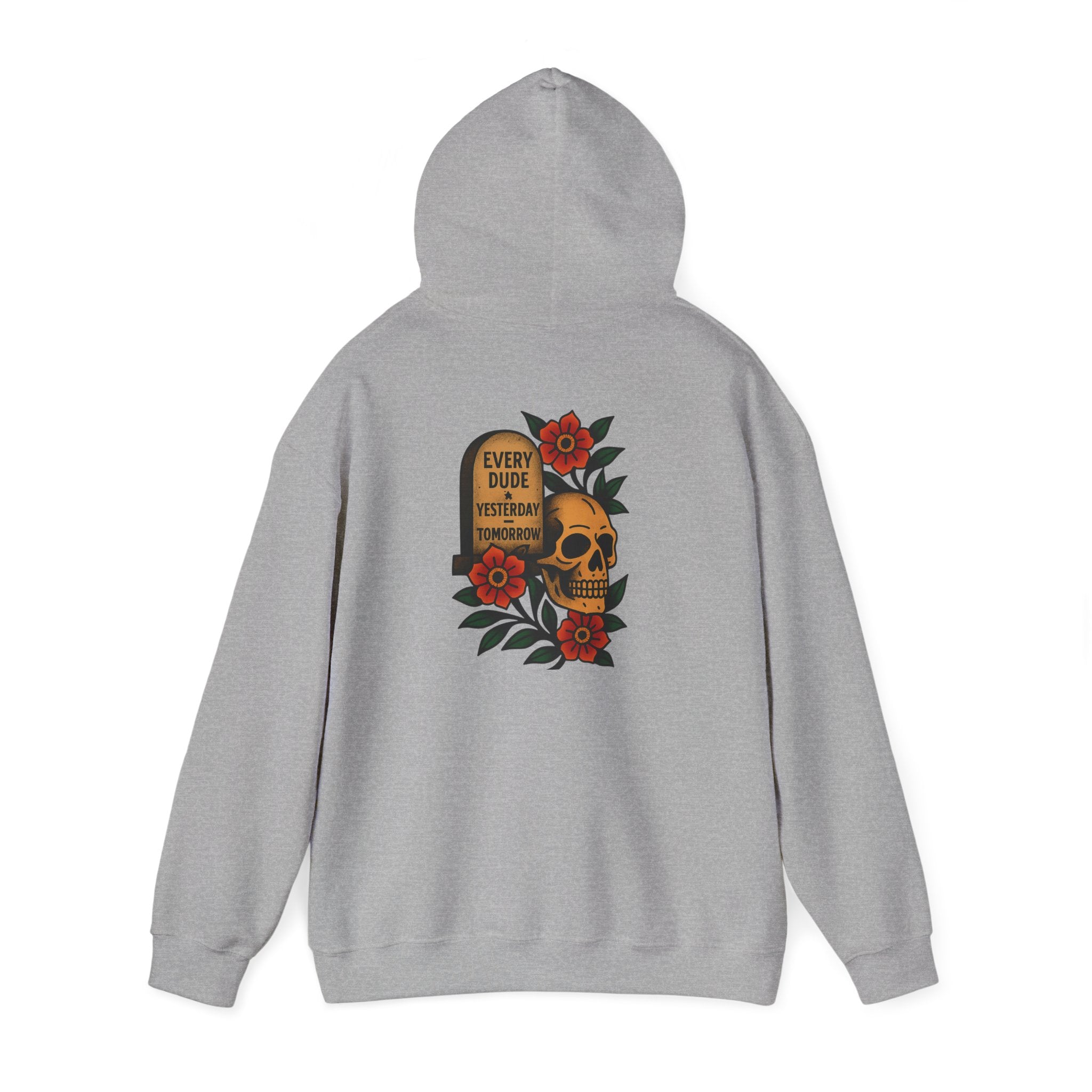 Skull & Flowers Hoodie — "Every Dude Dies" Gothic Memorial Pullover